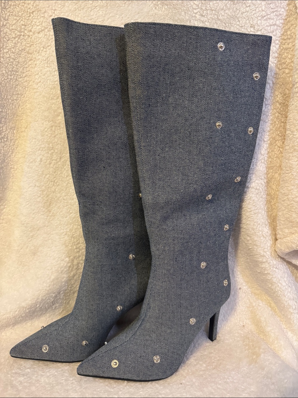 Denim Blue Pointed-Toe Knee Boots - Women